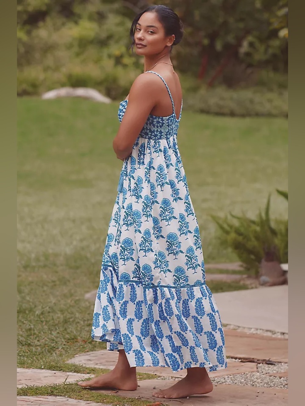 NEW Ro's Garden Guinea Maxi Dress Blue Cotton Crochet Size Large NWT